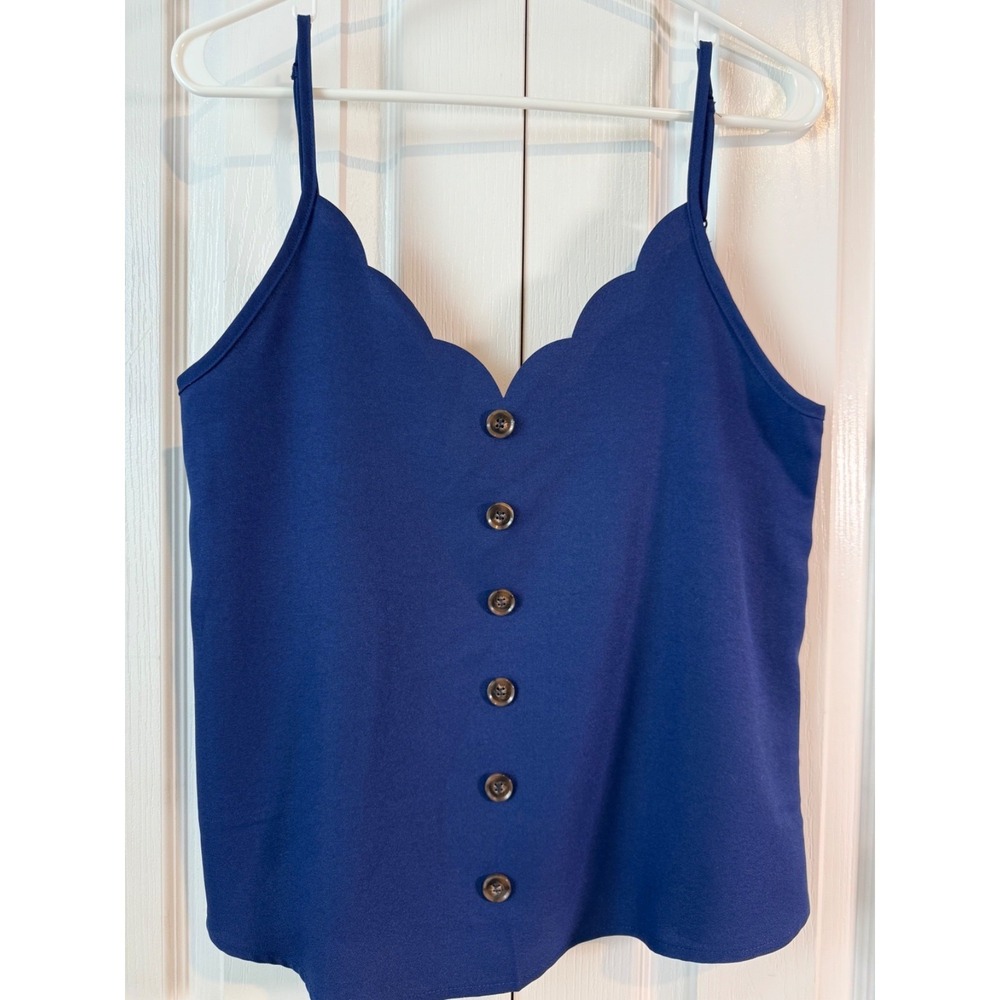 Shein Women's Scallop V-Neck Cami Top Small Blue Button Front Sleeveless